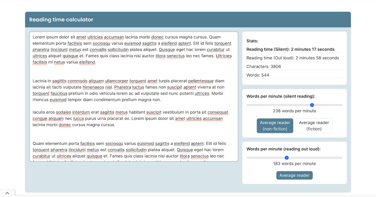 Reading time estimator