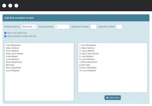 Add line numbers tool