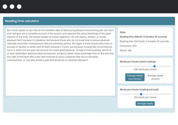 Reading time calculator tool